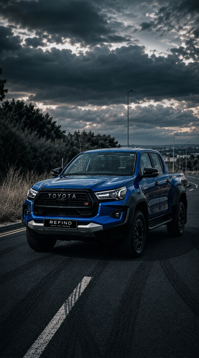 REFIND Toyota Hilux support vehicle on a West Yorkshire road at dusk